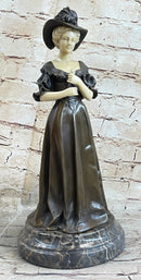 Victorian Era Woman in Hat Bronze Metal Art Deco Sculpture