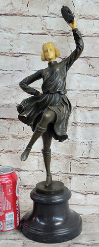 Russian Tambourine Dancer Bronze & Resin Sculpture Marble Base