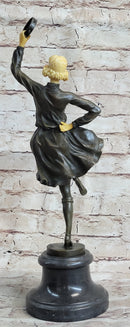 Russian Tambourine Dancer Bronze & Resin Sculpture Marble Base