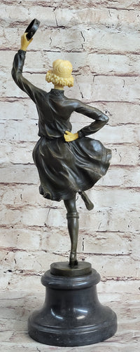 Russian Tambourine Dancer Bronze & Resin Sculpture Marble Base