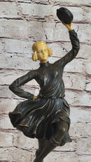 Russian Tambourine Dancer Bronze & Resin Sculpture Marble Base