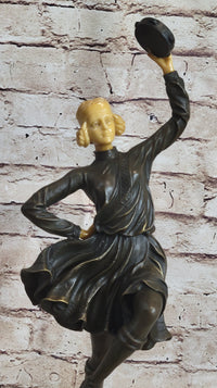 Russian Tambourine Dancer Bronze & Resin Sculpture Marble Base