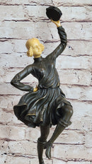 Russian Tambourine Dancer Bronze & Resin Sculpture Marble Base