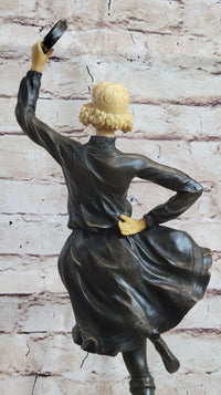 Russian Tambourine Dancer Bronze & Resin Sculpture Marble Base