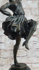 Russian Tambourine Dancer Bronze & Resin Sculpture Marble Base