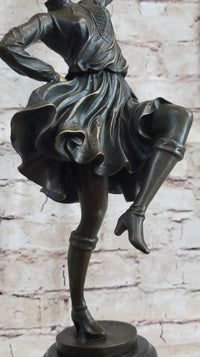 Russian Tambourine Dancer Bronze & Resin Sculpture Marble Base