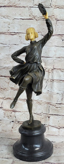 Russian Tambourine Dancer Bronze & Resin Sculpture Marble Base