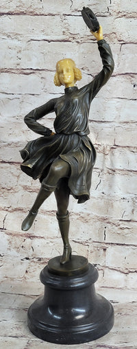 Russian Tambourine Dancer Bronze & Resin Sculpture Marble Base
