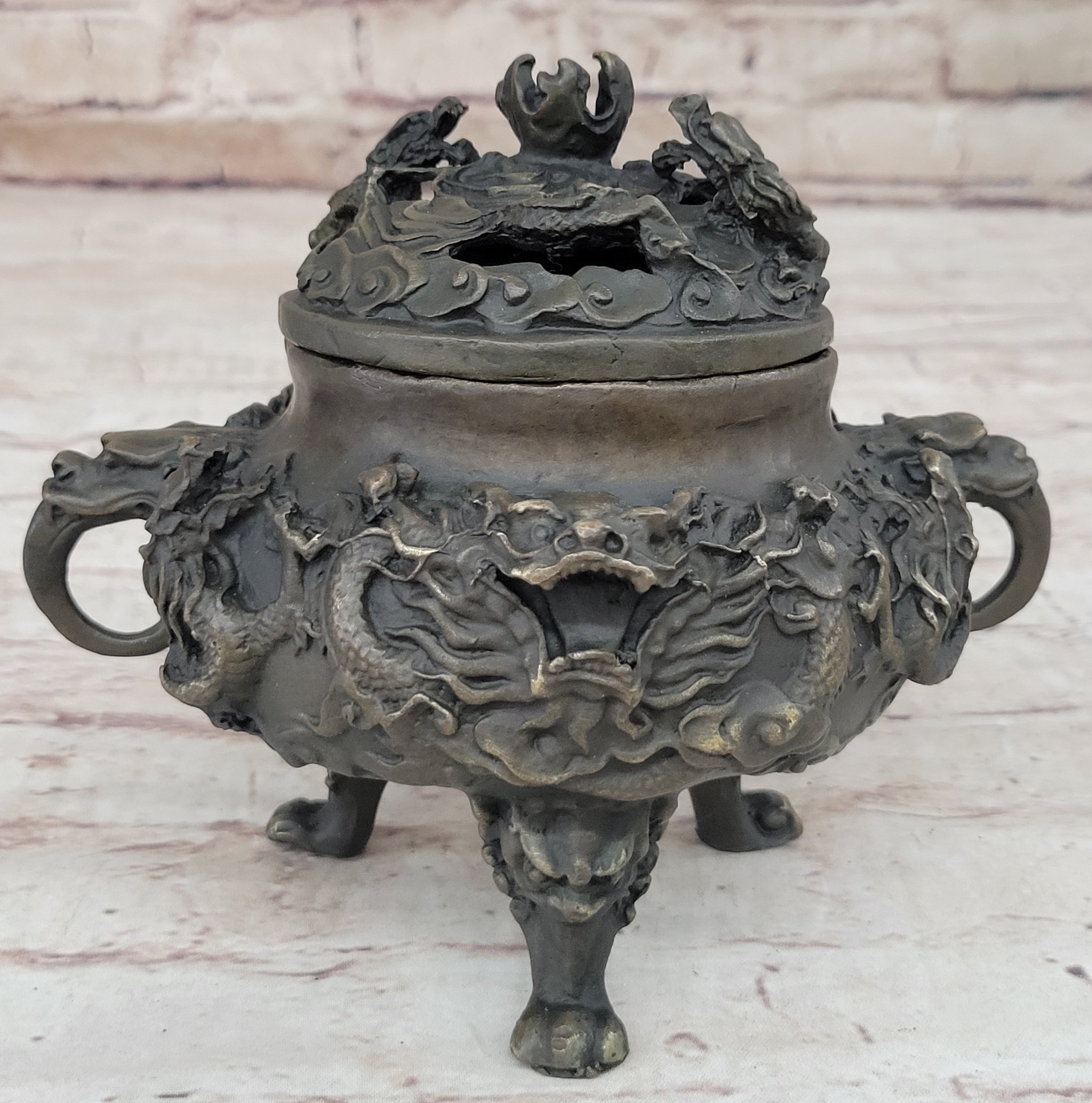 Hot Cast Bronze Dragon Incense Burner Mythical Sculpture