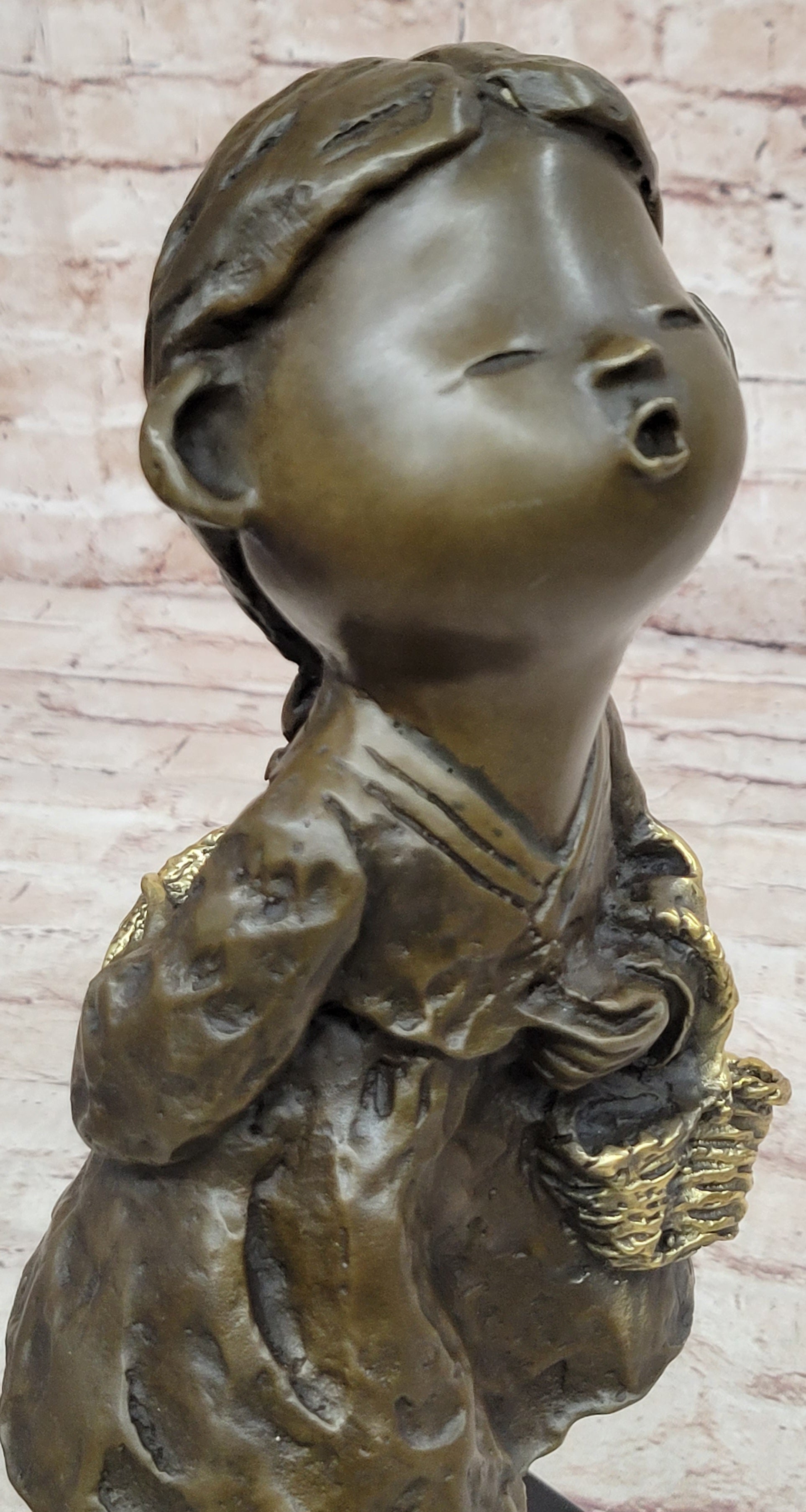 Signed Original Artwork by Milo Chinese Girl Basket Bronze