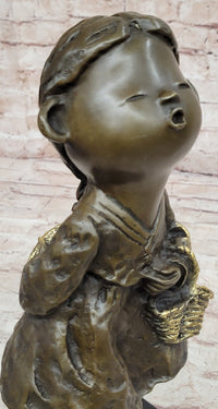 Signed Original Artwork by Milo Chinese Girl Basket Bronze
