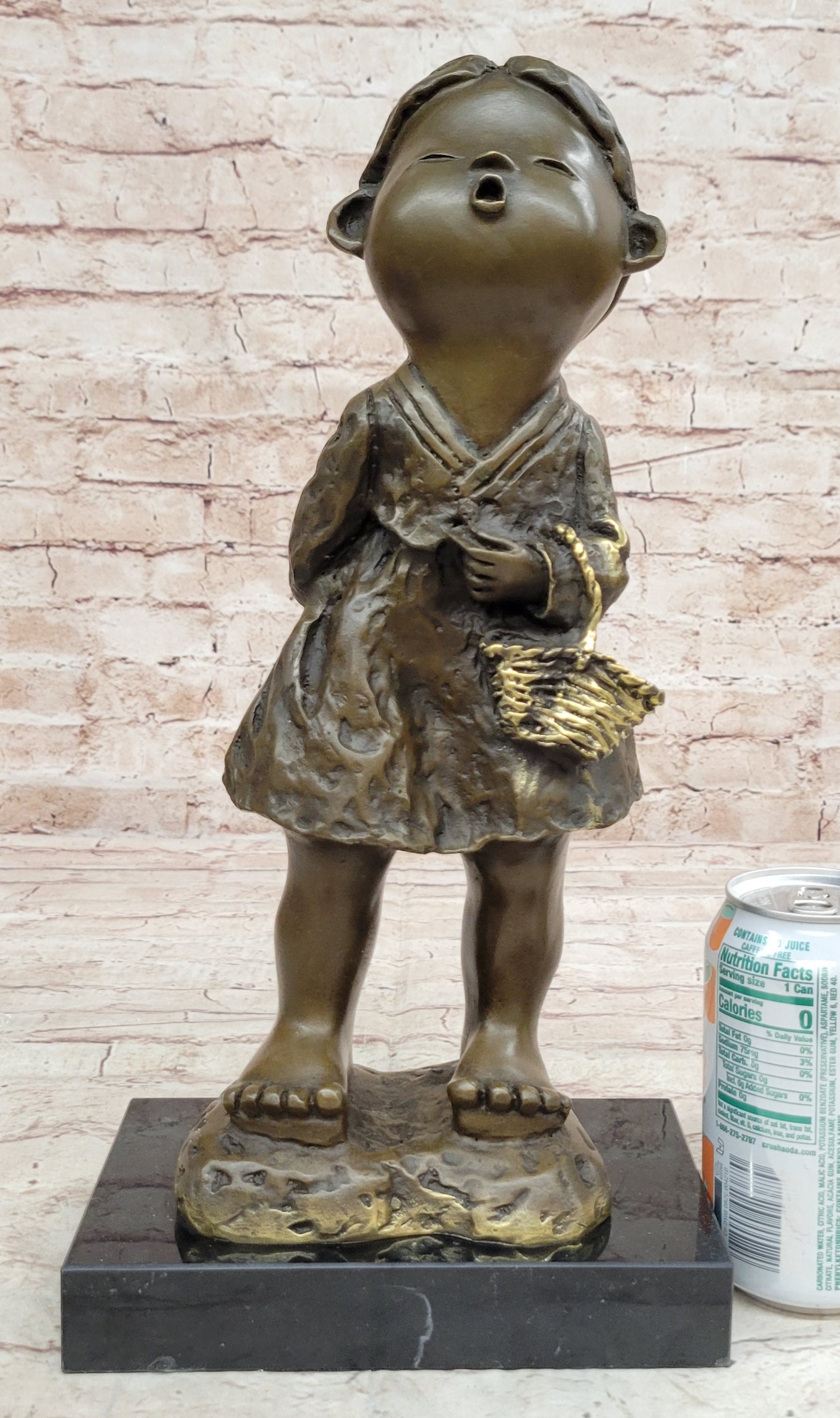 Signed Original Artwork by Milo Chinese Girl Basket Bronze