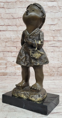 Signed Original Artwork by Milo Chinese Girl Basket Bronze
