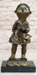Signed Original Artwork by Milo Chinese Girl Basket Bronze