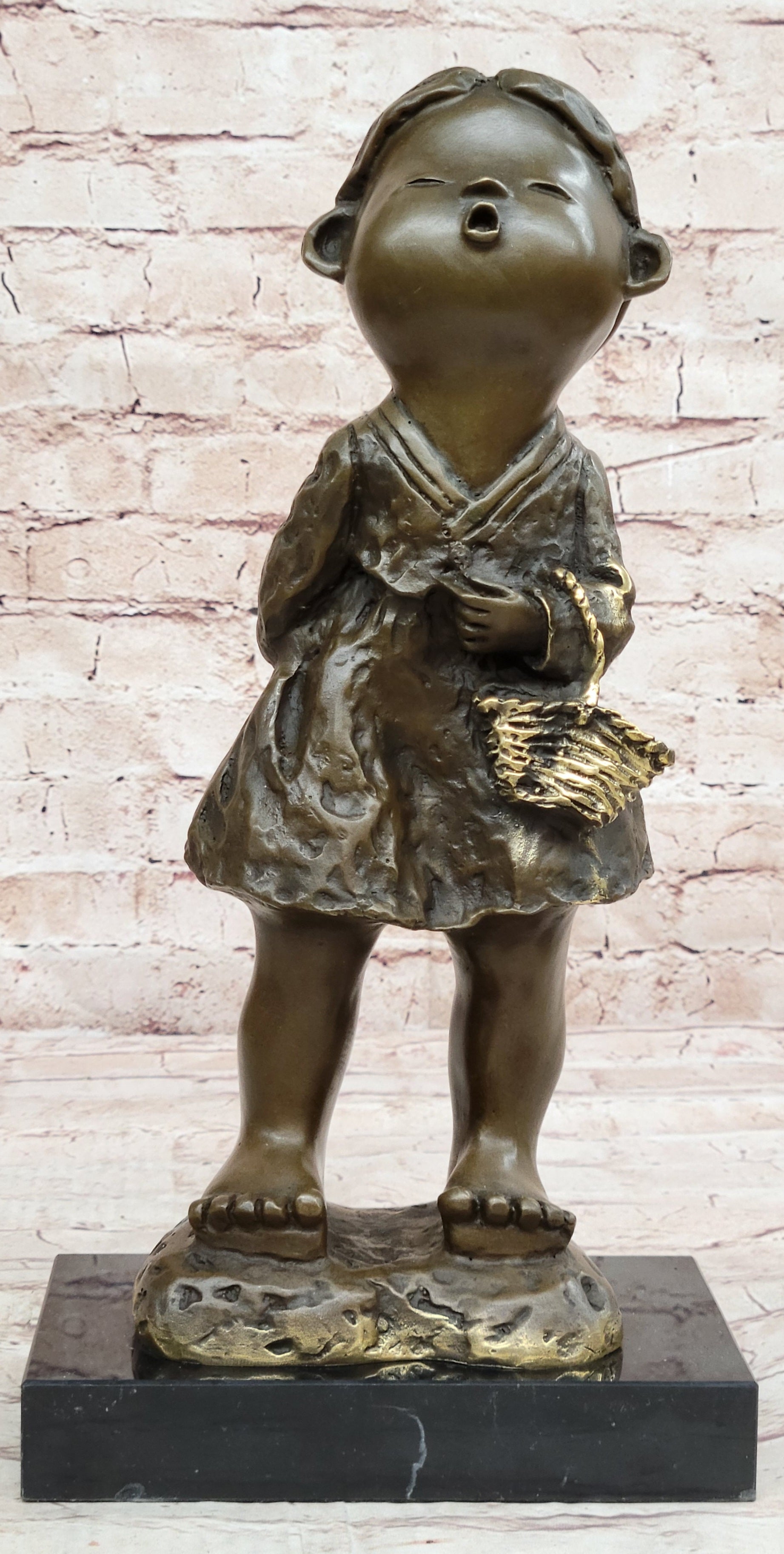 Signed Original Artwork by Milo Chinese Girl Basket Bronze