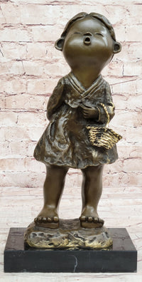 Signed Original Artwork by Milo Chinese Girl Basket Bronze
