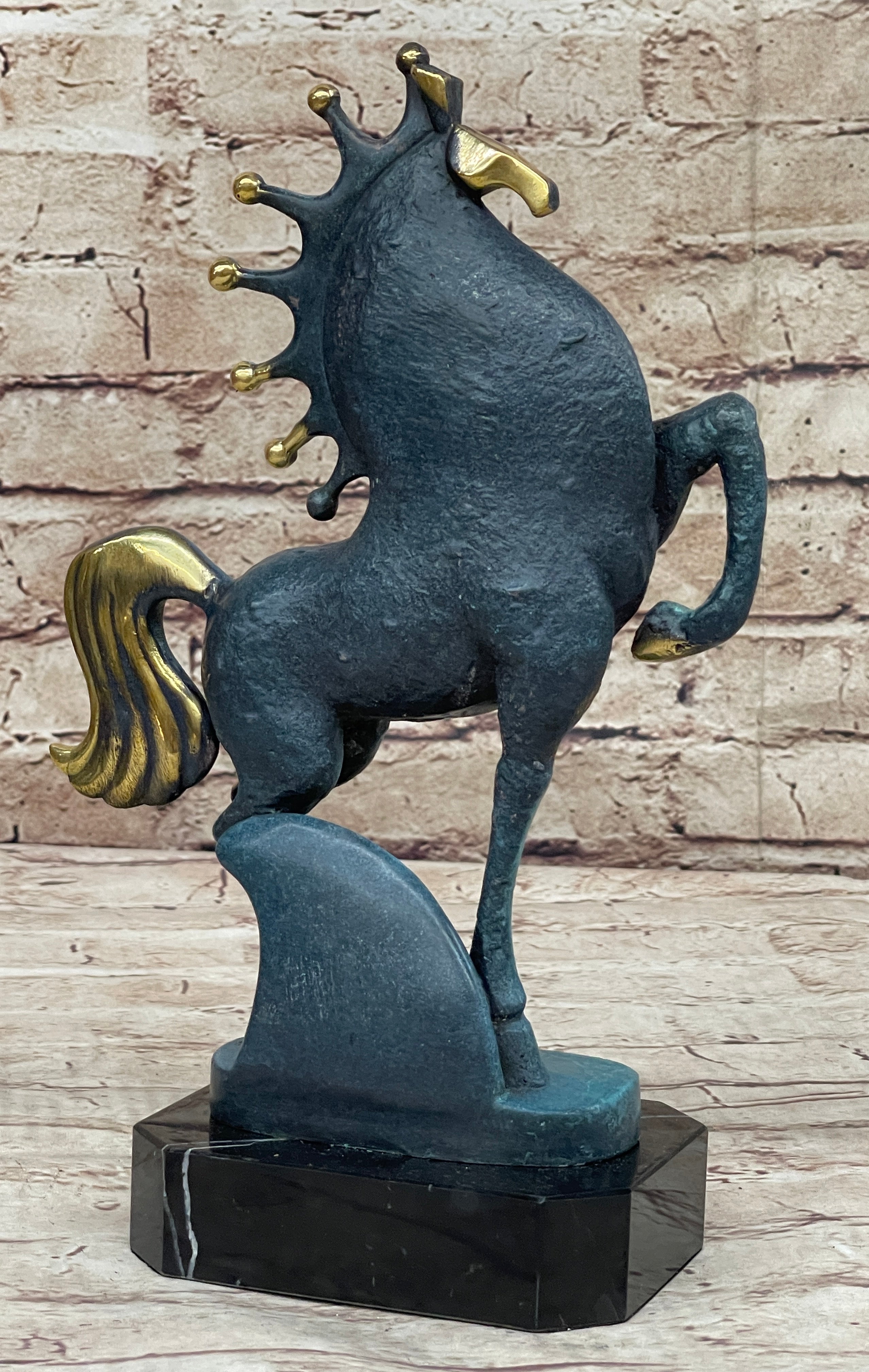 Signed Miguel Lopez Tang Horse Abstract Modern Bronze Sculpture