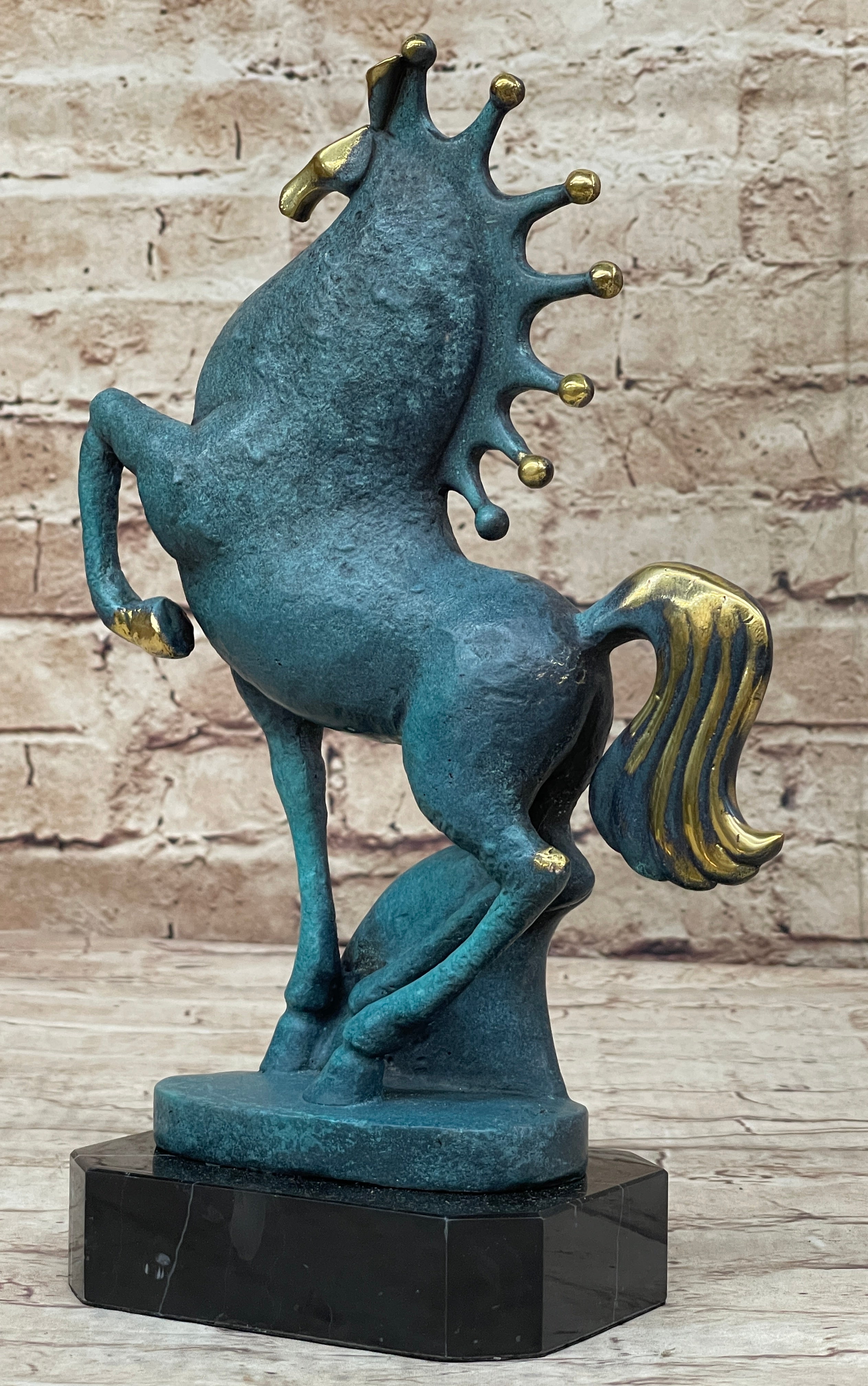 Signed Miguel Lopez Tang Horse Abstract Modern Bronze Sculpture