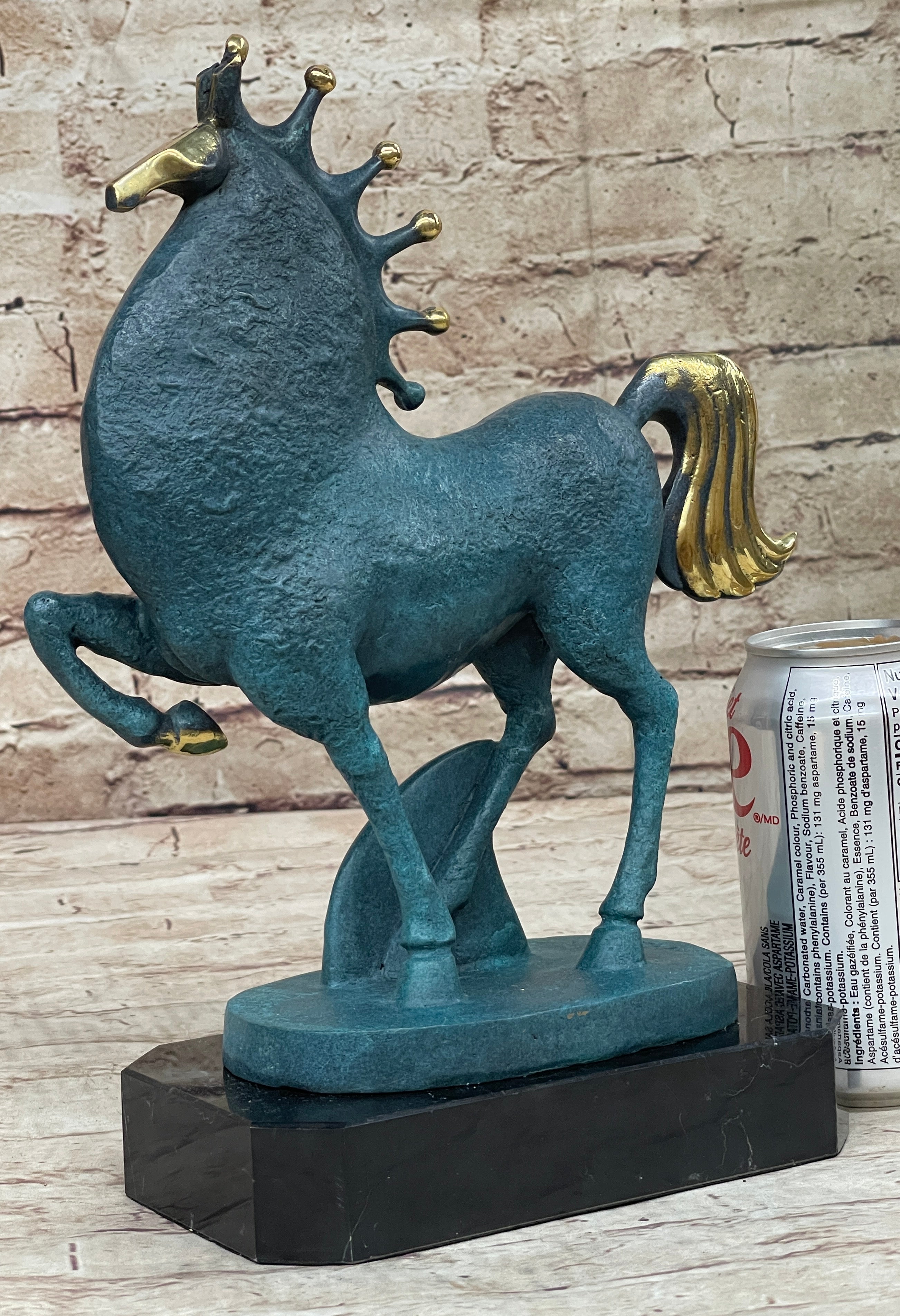 Abstract Modern Tang Horse Bronze Sculpture Marble Base