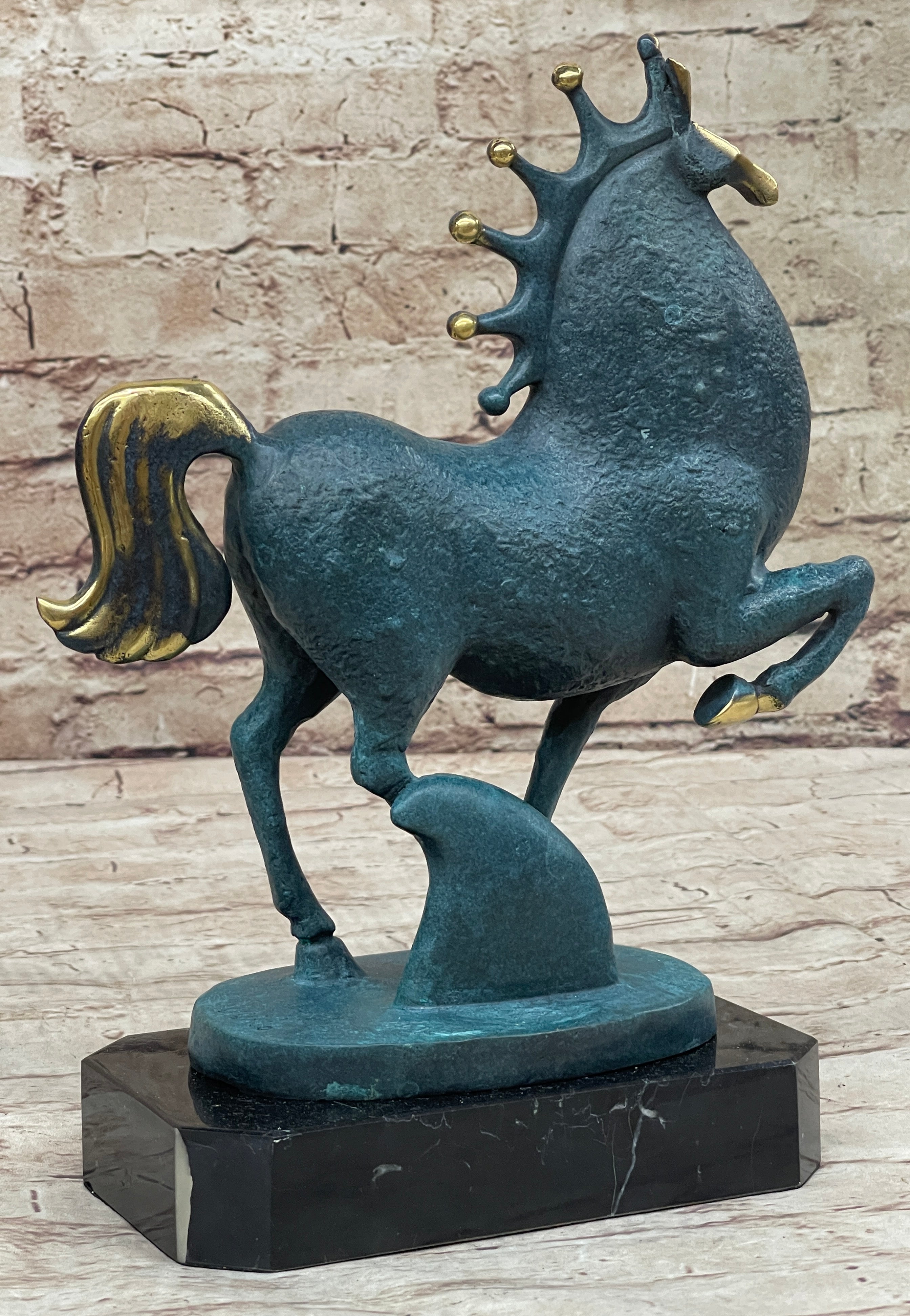 Abstract Modern Tang Horse Bronze Sculpture Marble Base