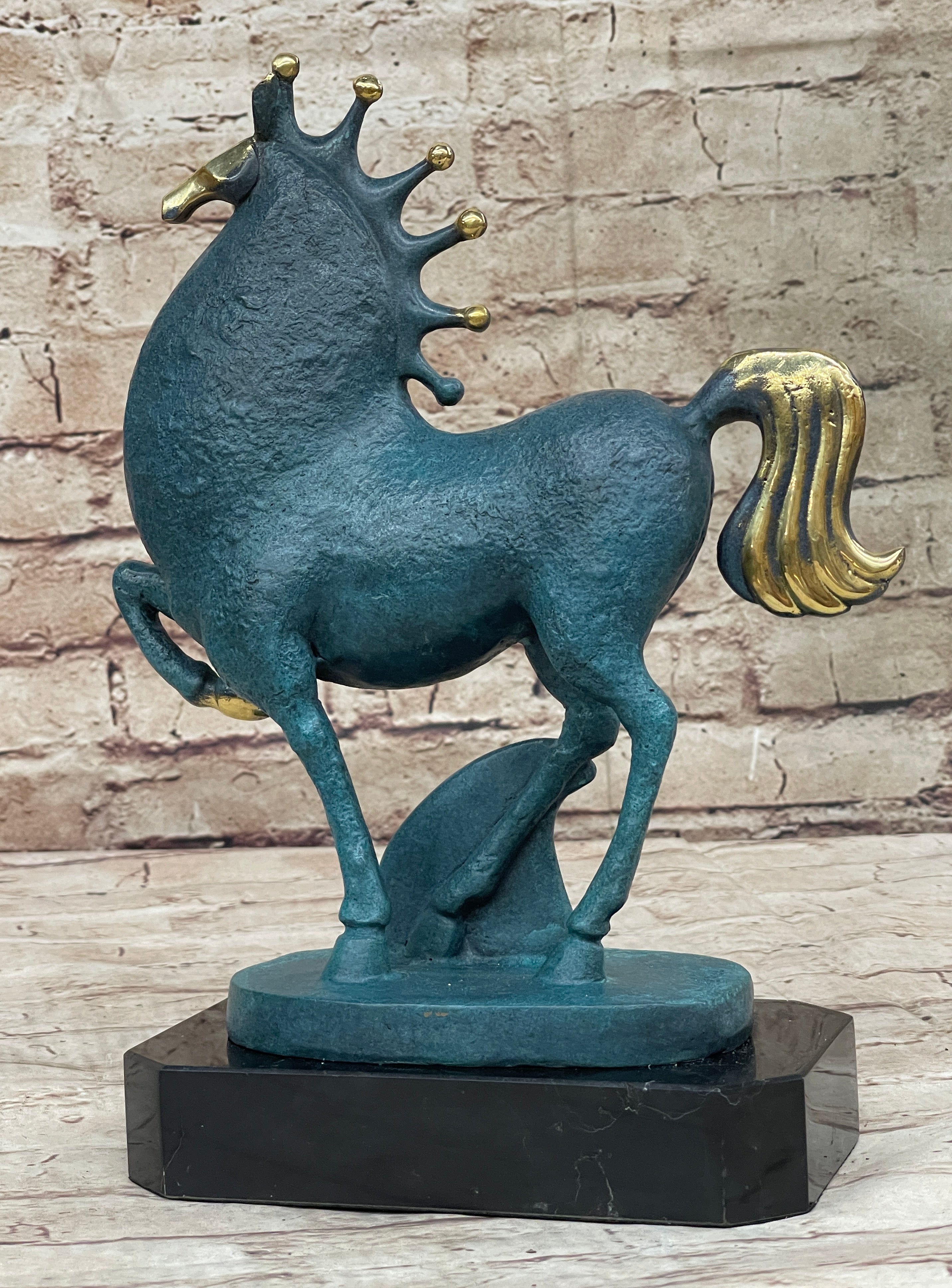 Abstract Modern Tang Horse Bronze Sculpture Marble Base