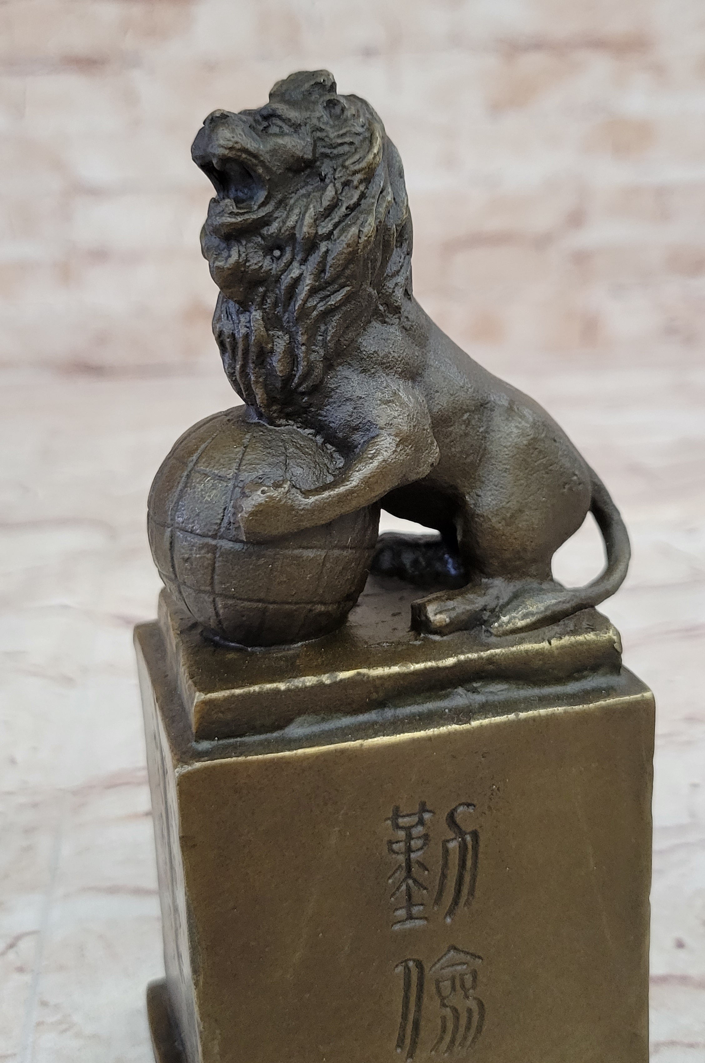 Regius Palace Chinese Guardian Lion & Earth Globe Bronze