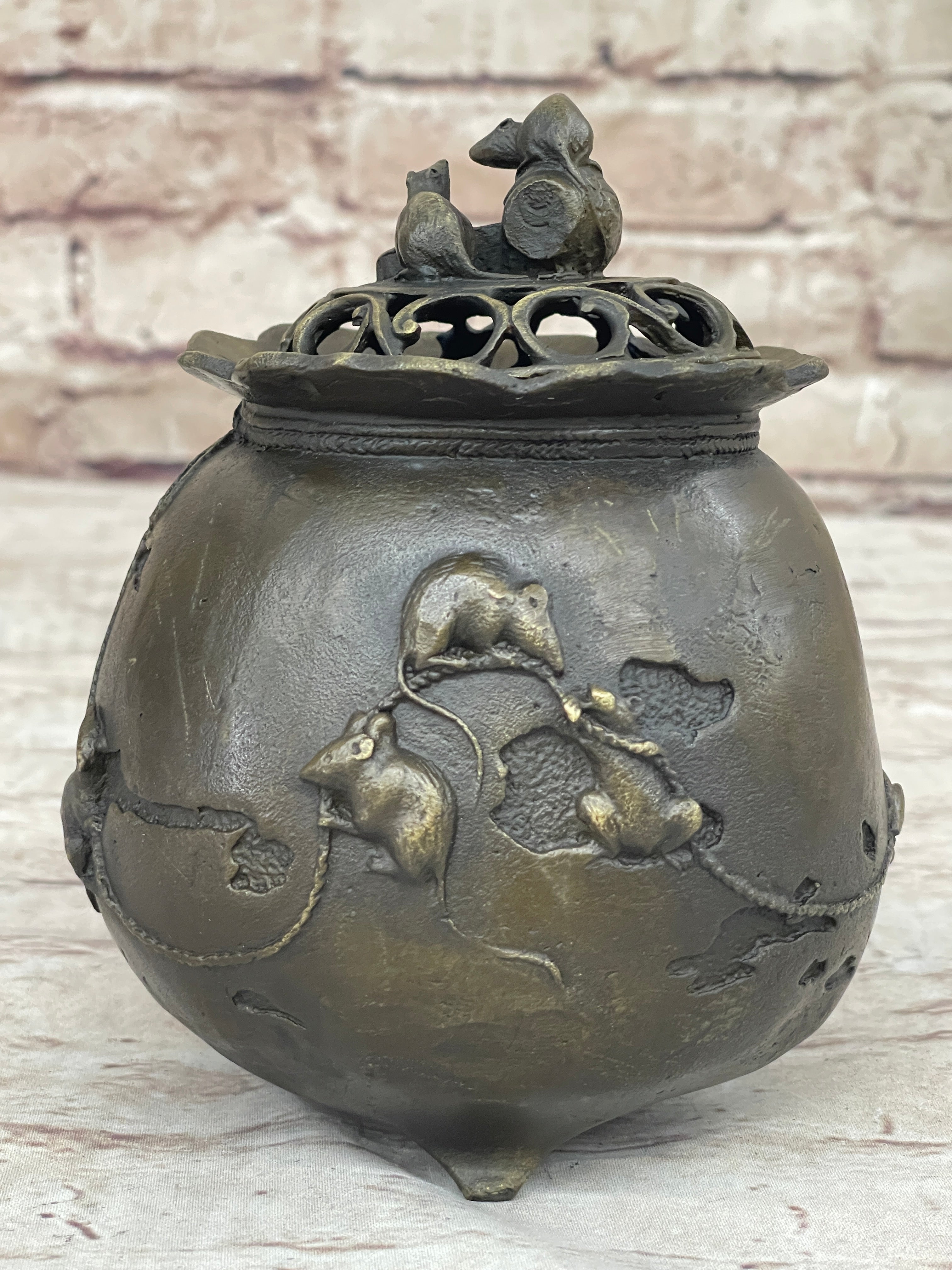 Chinese Year of the Rat Bronze Metal Incense Burner
