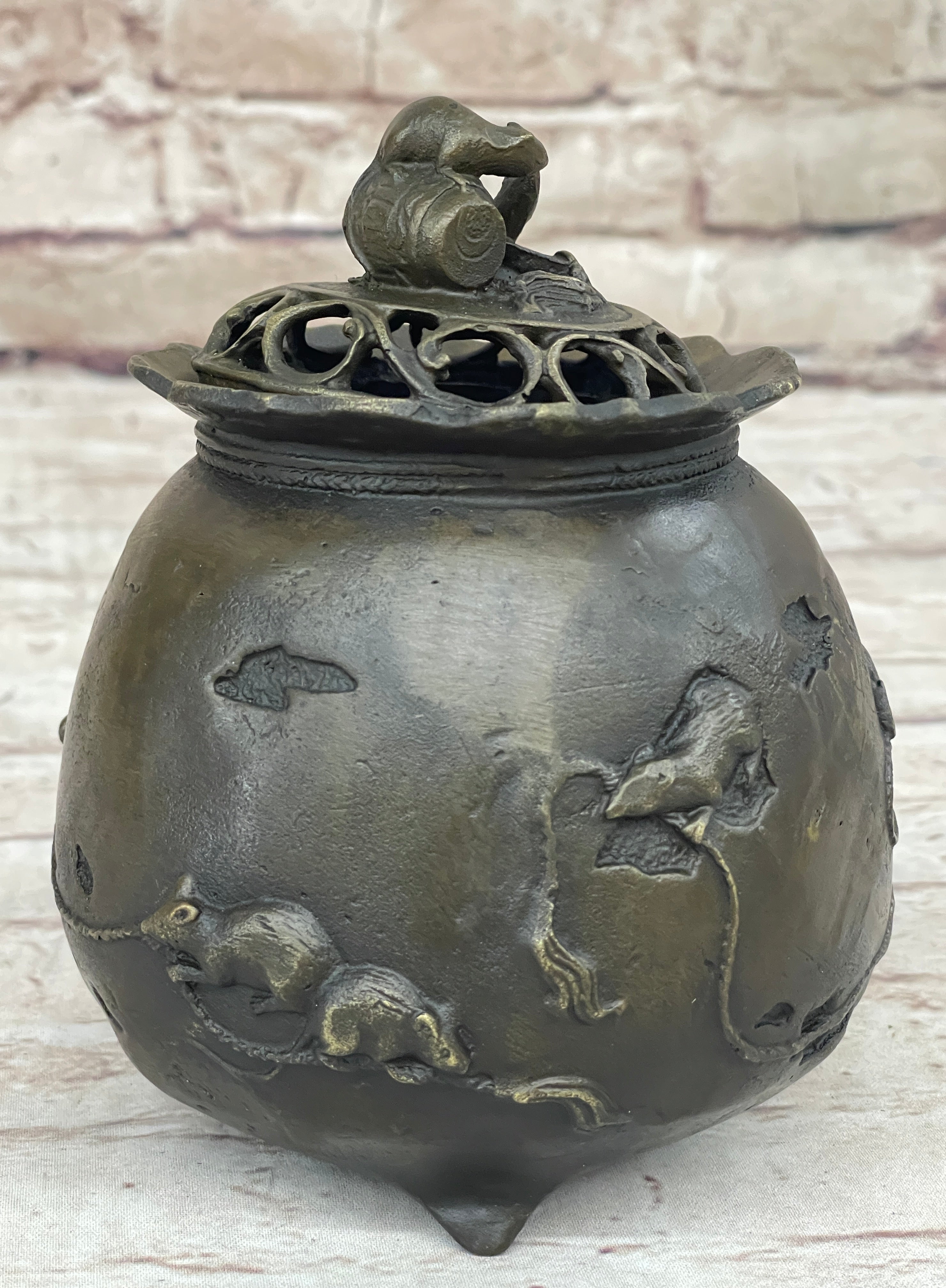 Chinese Year of the Rat Bronze Metal Incense Burner