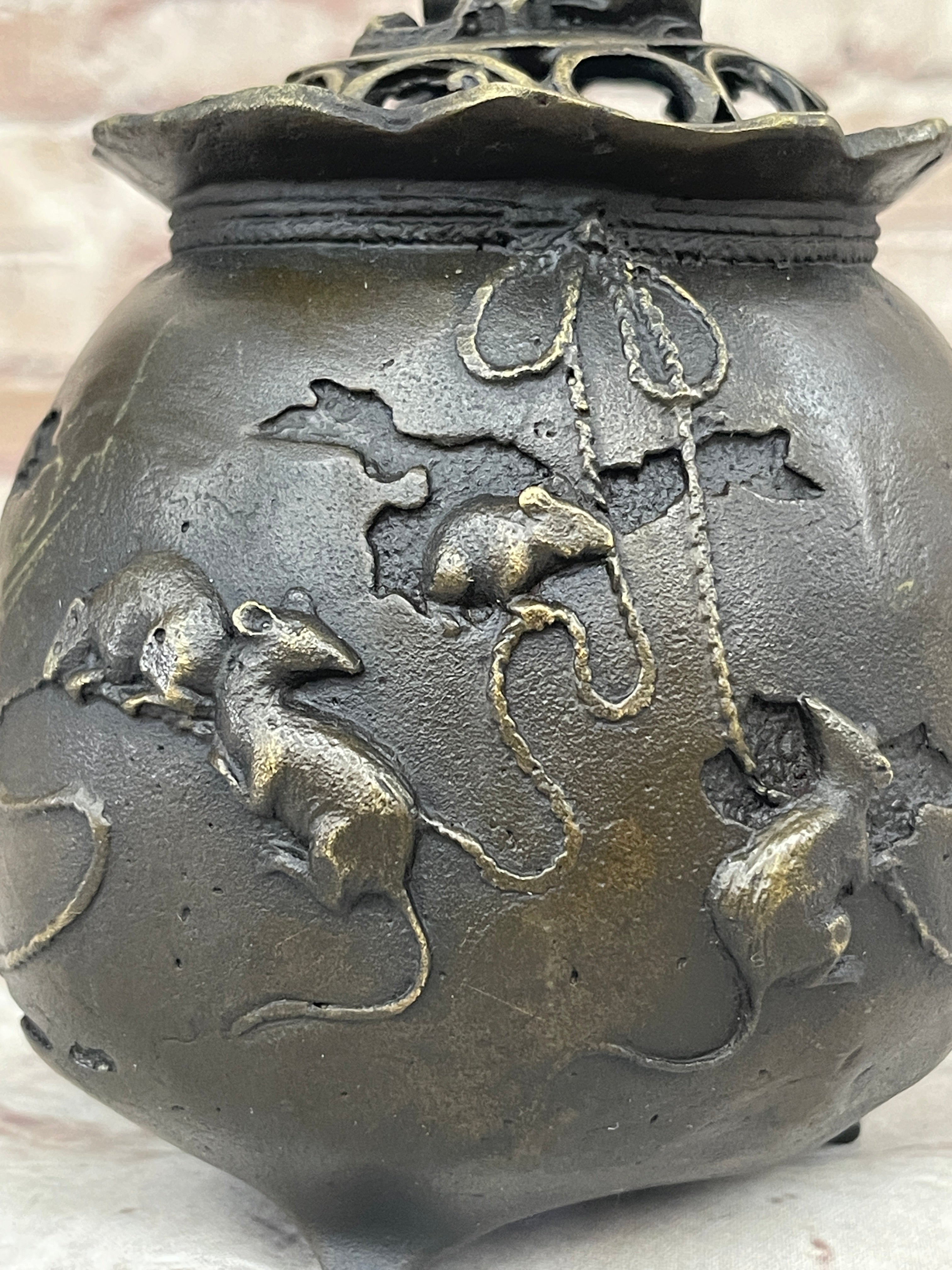 Chinese Year of the Rat Bronze Metal Incense Burner