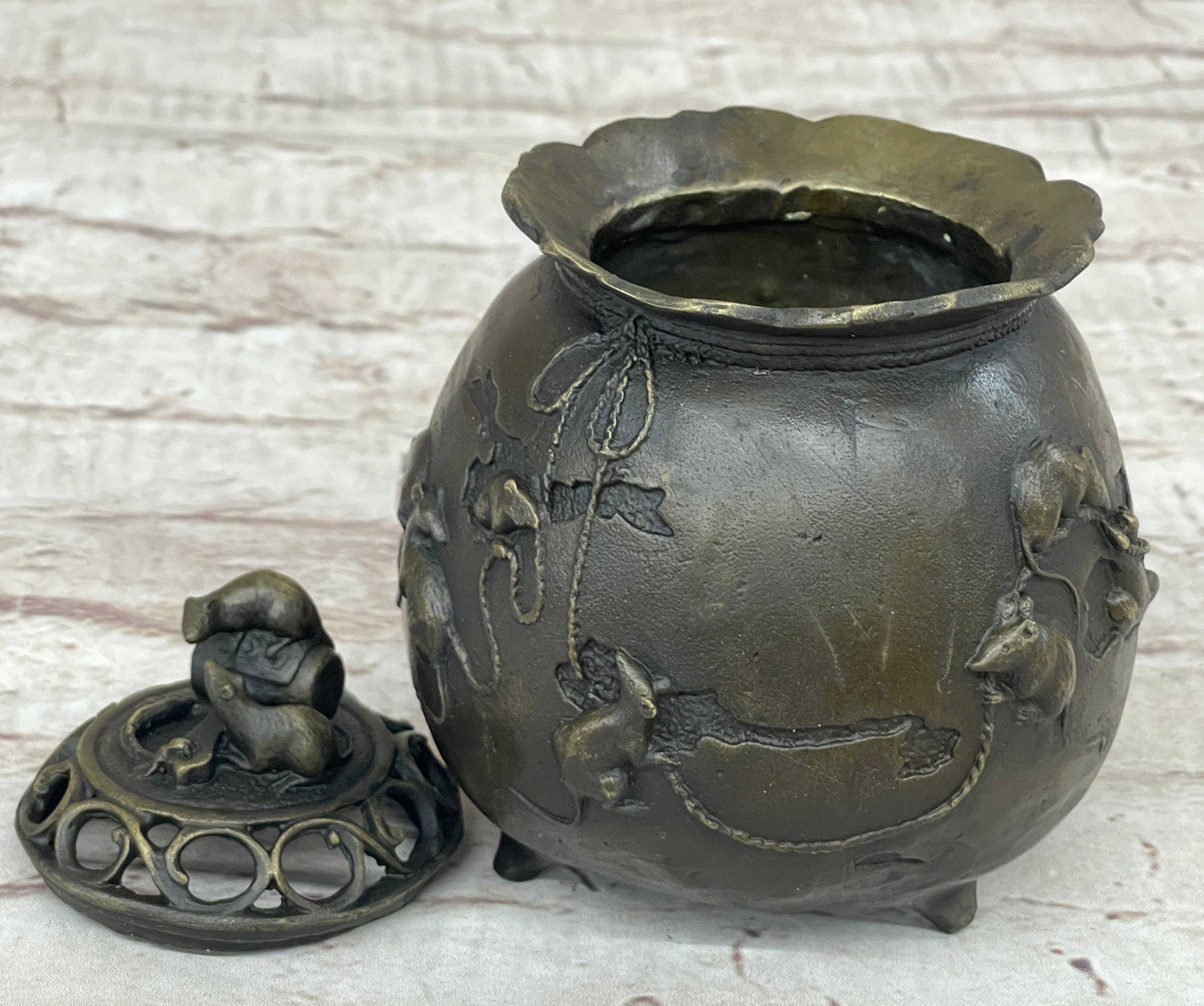 Chinese Year of the Rat Bronze Metal Incense Burner