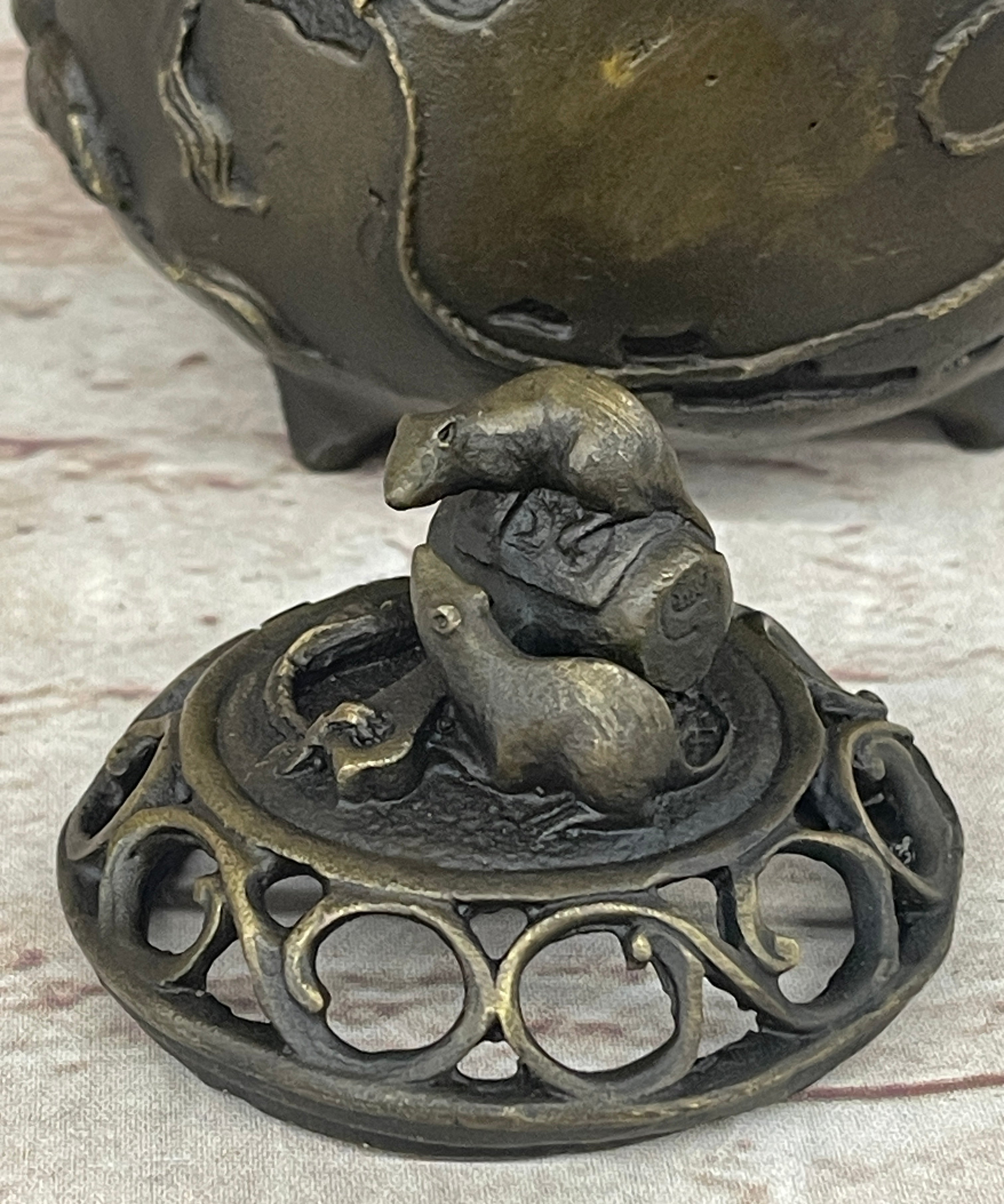 Chinese Year of the Rat Bronze Metal Incense Burner