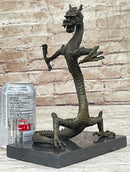 Skinny Chinese Dragon Bronze Sculpture on Marble Base