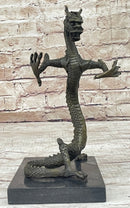 Skinny Chinese Dragon Bronze Sculpture on Marble Base
