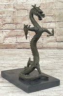 Skinny Chinese Dragon Bronze Sculpture on Marble Base