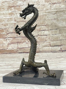 Skinny Chinese Dragon Bronze Sculpture on Marble Base