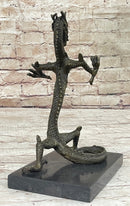 Skinny Chinese Dragon Bronze Sculpture on Marble Base