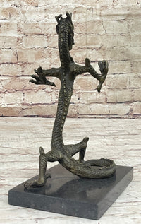 Skinny Chinese Dragon Bronze Sculpture on Marble Base