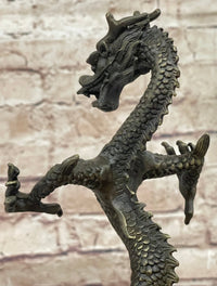 Skinny Chinese Dragon Bronze Sculpture on Marble Base