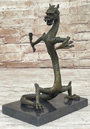 Skinny Chinese Dragon Bronze Sculpture on Marble Base