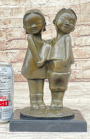 Chinese Children Brother and Sister Posing for Picture Bronze by Zhang
