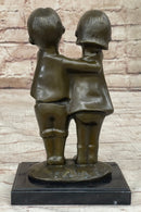 Chinese Children Brother and Sister Posing for Picture Bronze by Zhang
