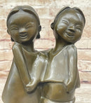 Chinese Children Brother and Sister Posing for Picture Bronze by Zhang