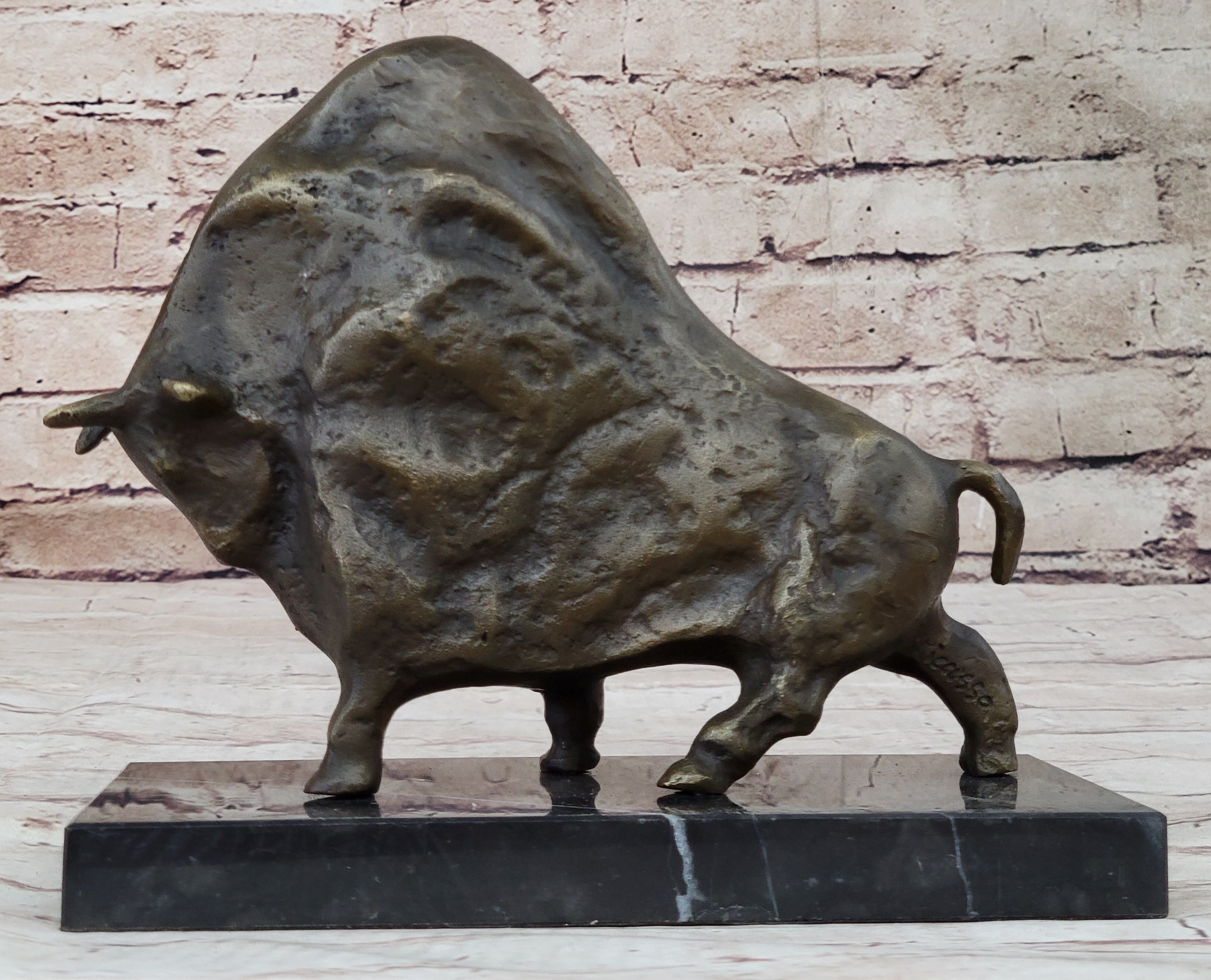 Abstract Picasso Bull Bronze Sculpture on Marble Base