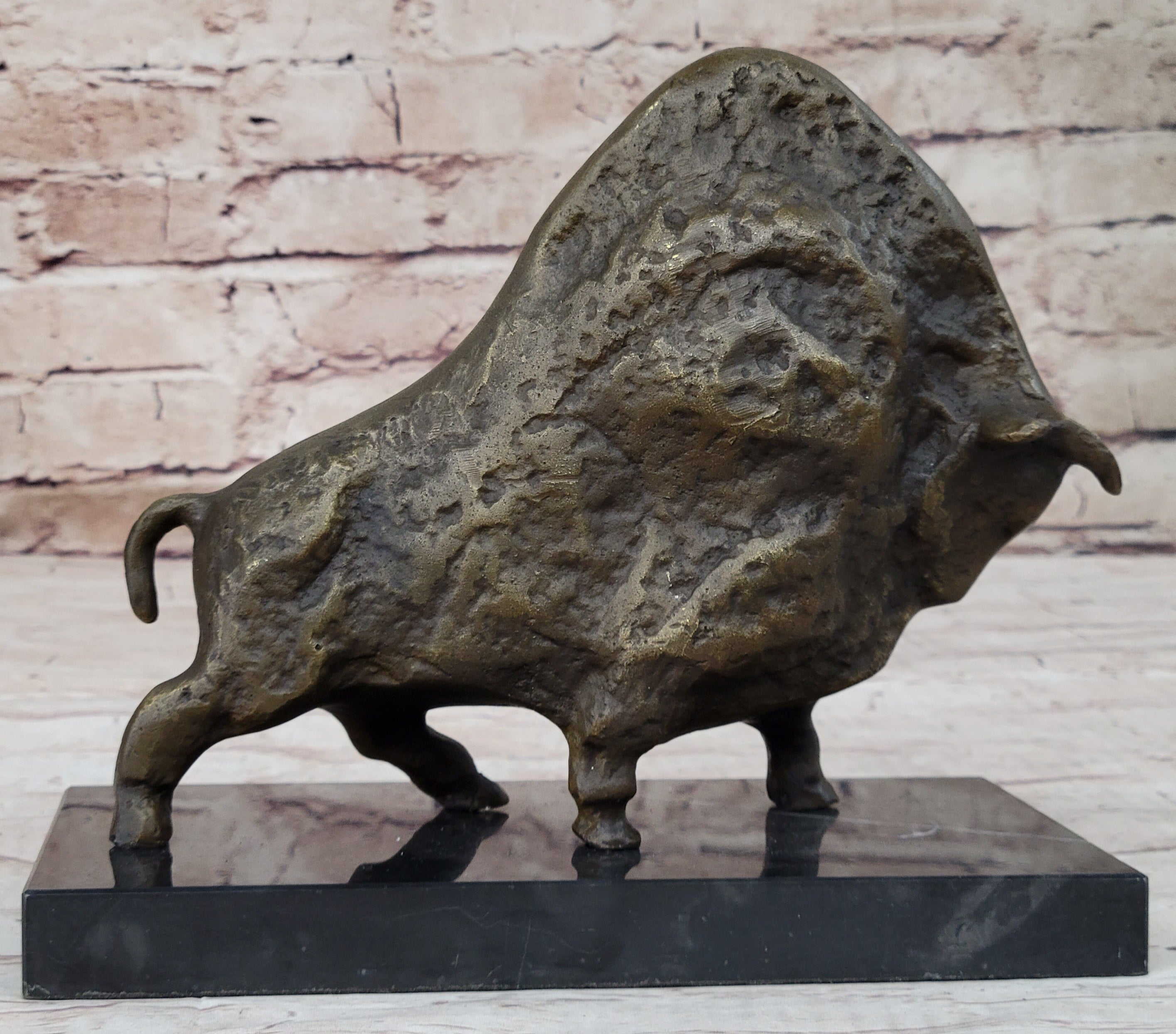 Abstract Picasso Bull Bronze Sculpture on Marble Base