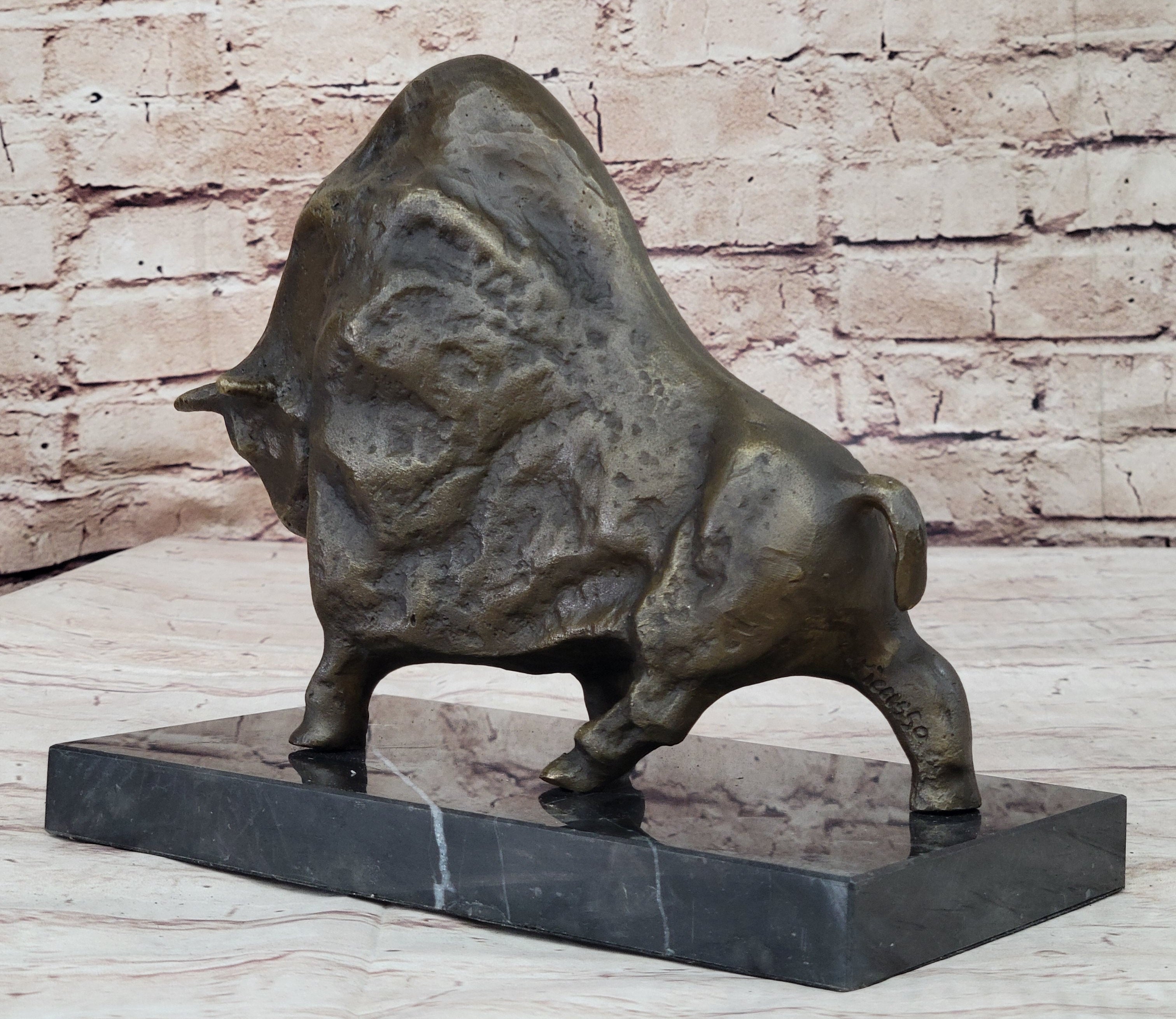 Abstract Picasso Bull Bronze Sculpture on Marble Base