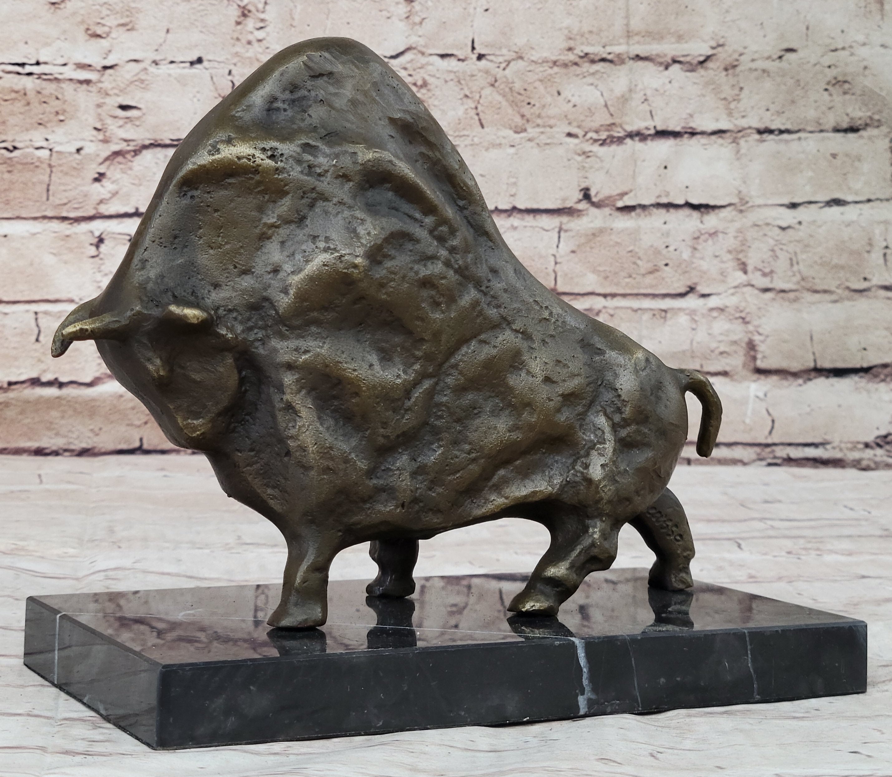 Abstract Picasso Bull Bronze Sculpture on Marble Base