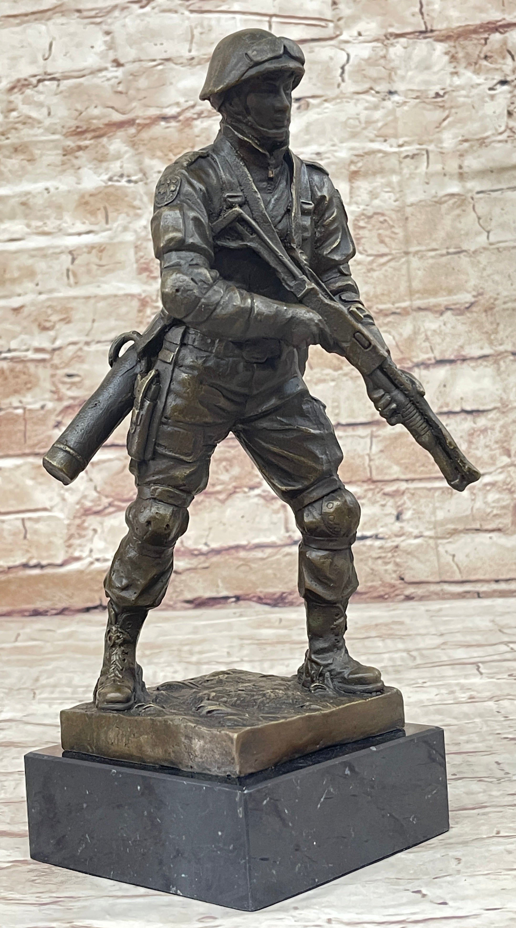Signed Original Artwork by Milo Soldier Holding Rifle Bronze Sculpture