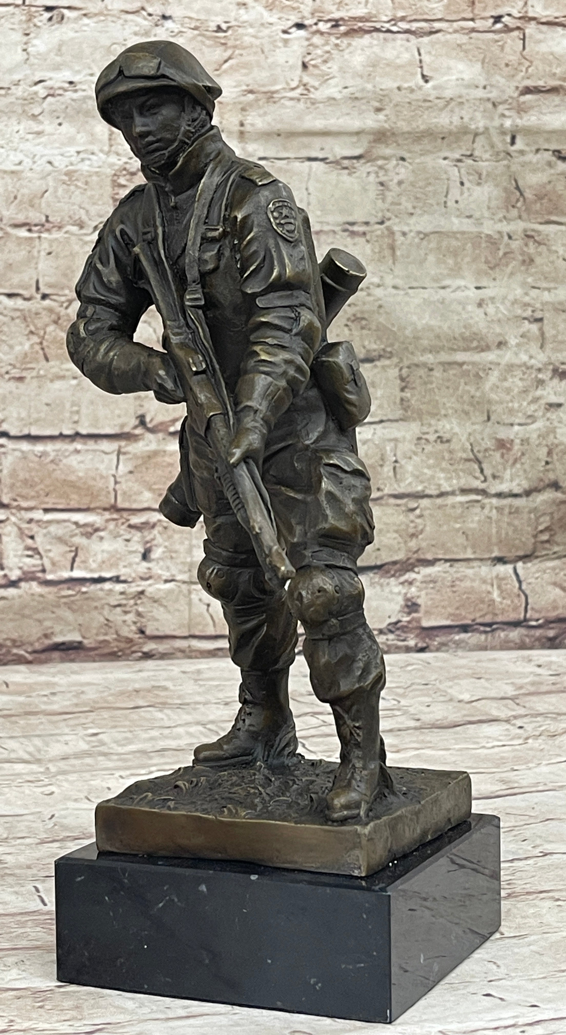 Signed Original Artwork by Milo Soldier Holding Rifle Bronze Sculpture