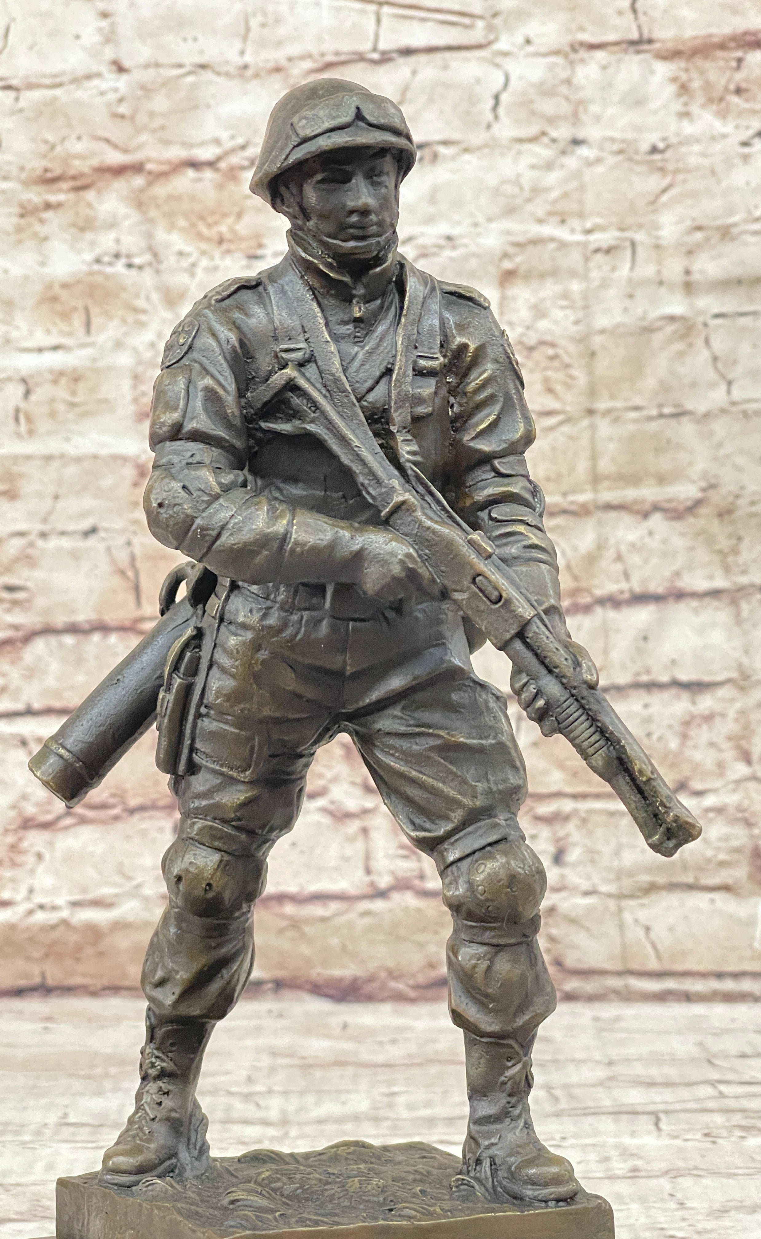 Signed Original Artwork by Milo Soldier Holding Rifle Bronze Sculpture