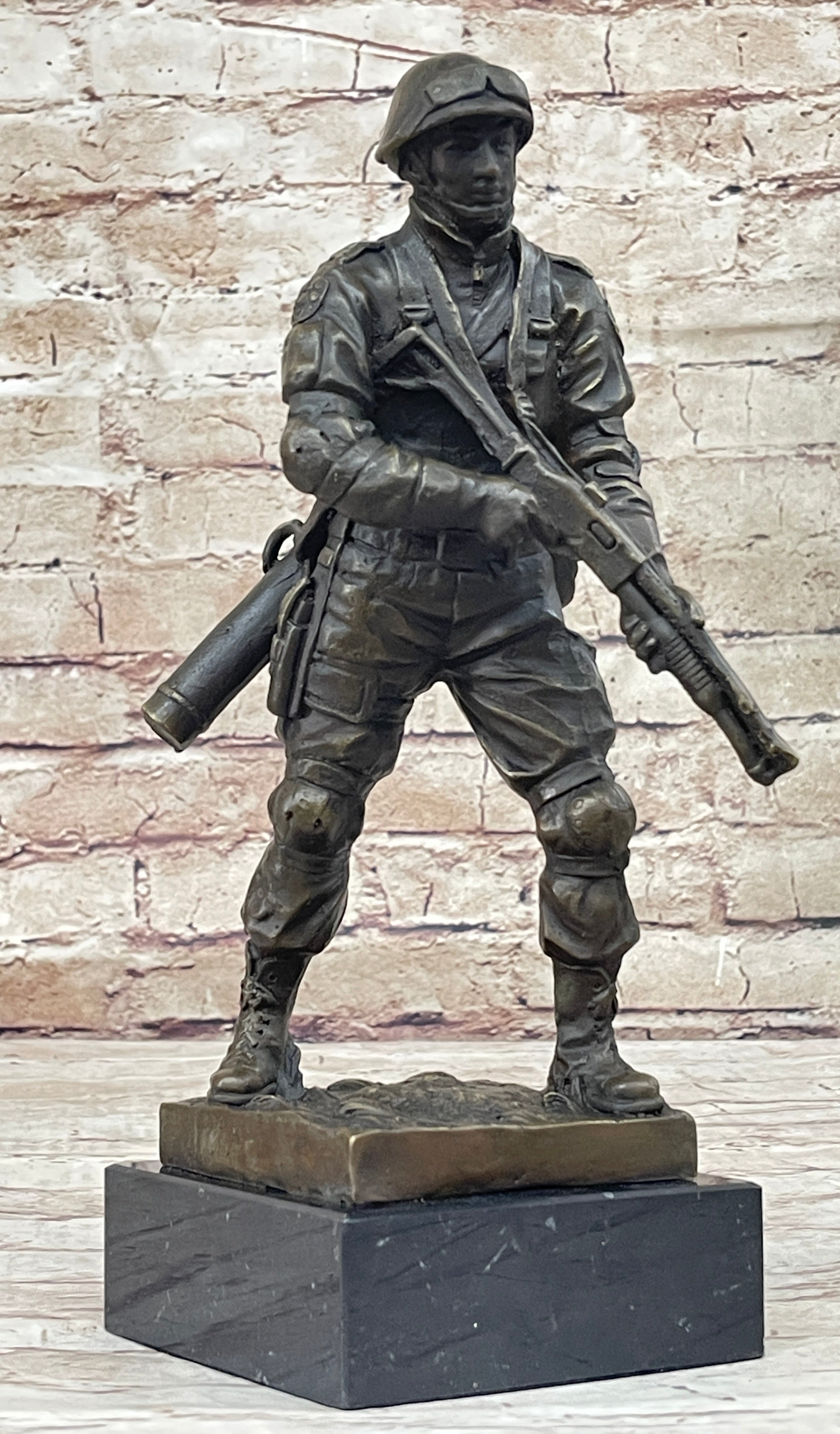 Signed Original Artwork by Milo Soldier Holding Rifle Bronze Sculpture
